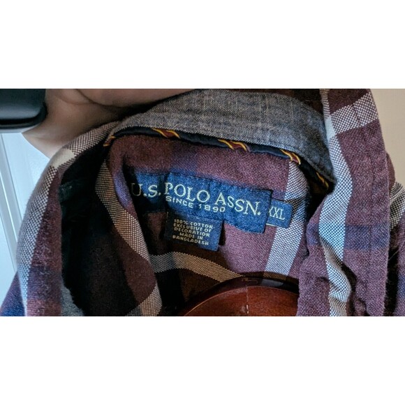 US Polo Assn Mens Maroon Plaid Collared Long Sleeves Button Down Shirt Size Xxl - Picture 2 of 2